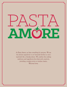 cover page of the pasta amore menu.