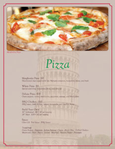 pizza page of the pasta amore menu.