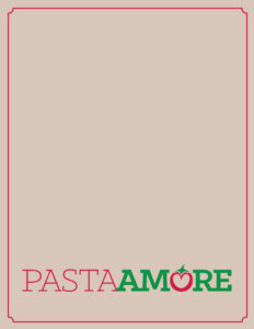 rear cover page of the pasta amore menu.