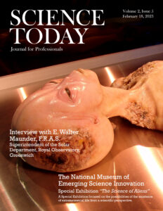 magazine cover layout using the image of an alien on what looks to be an autopsy table. this magazine cover is catered to an audience likely interested in science and facts.