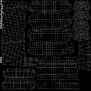"u" "v" layout of the asset shows all pieces configured into a one to one area that ensures all textures will be properly scaled.