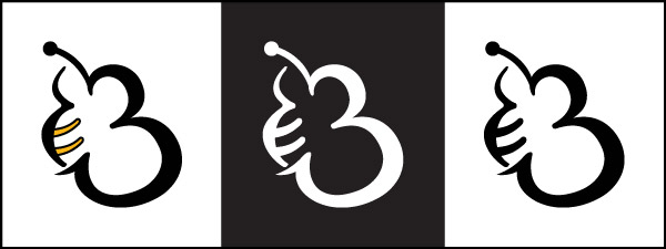 jaybee consulting graphic symbol done 3 ways. shown here as a bee only done in full color, white only, and black only.