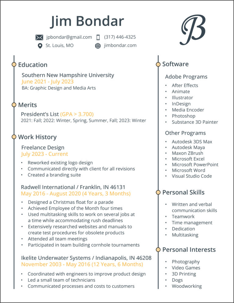 jim bondar's personal resumé.