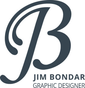 jim bondar's personal logo done in solid blue.