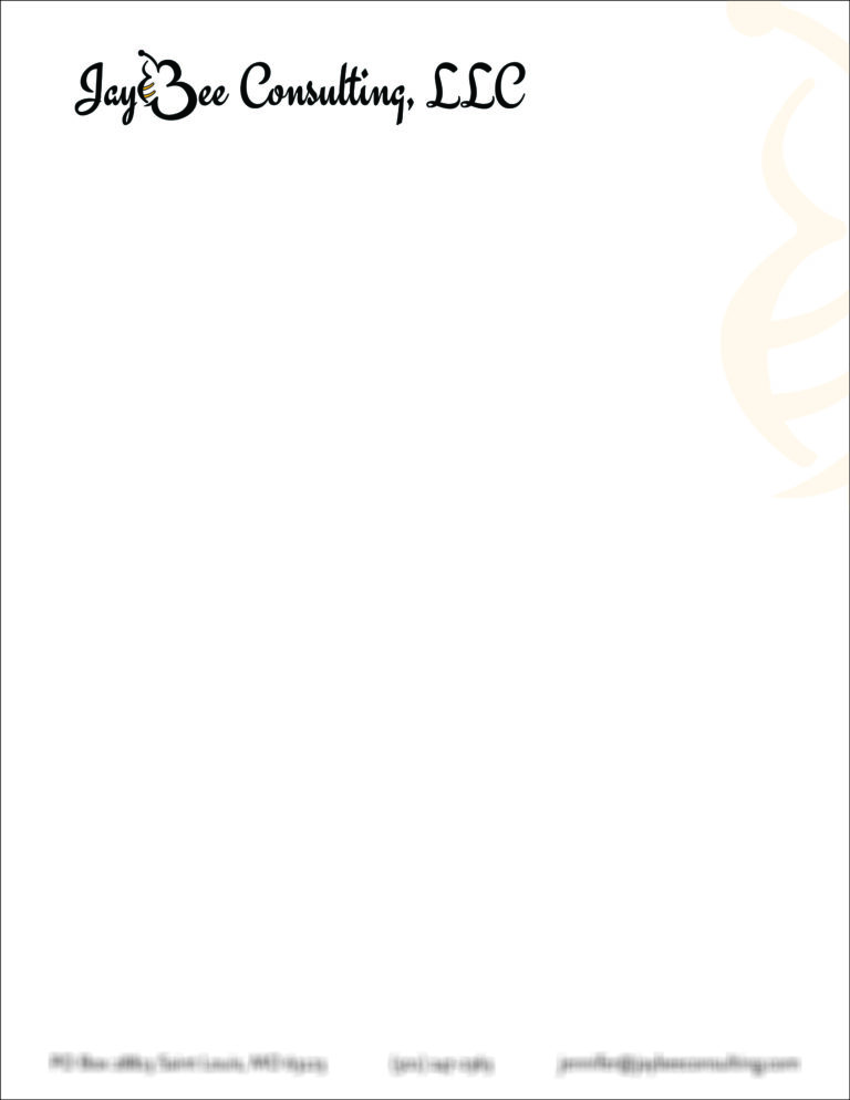 jaybee consulting letterhead with blurred sections for sensitive information