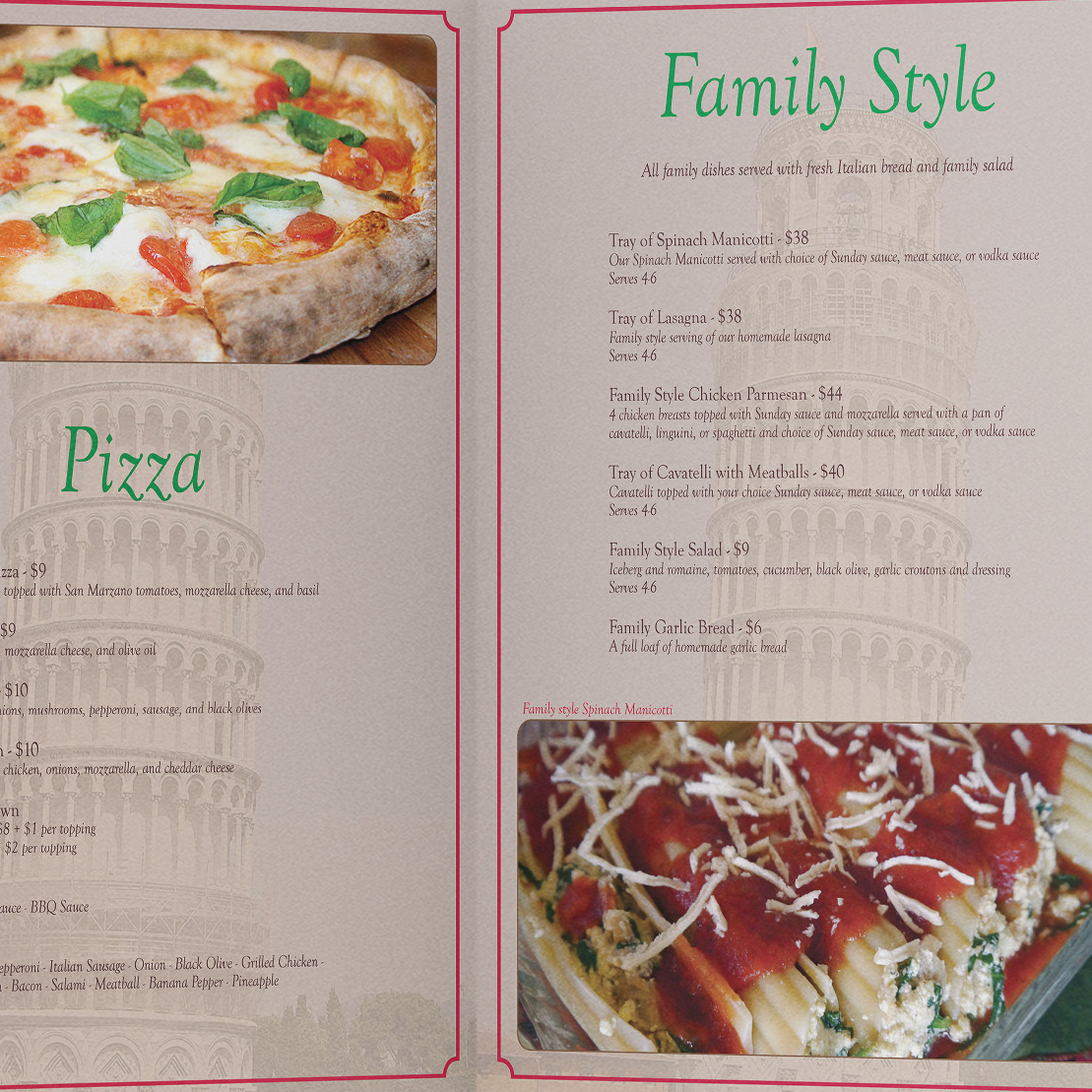 thumbnail image shows a partial view of an italian food menu.
